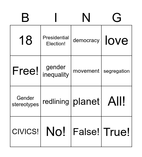 CIVICS Review Bingo Card