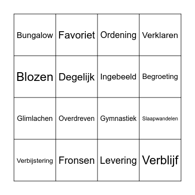 Woorden bingo thema 8 Bingo Card