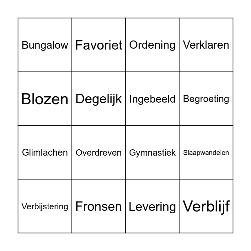 Woorden bingo thema 8 Bingo Card