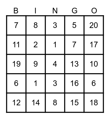 Spinner Bingo Card