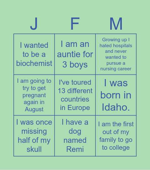 Joseph F. McCloskey Bingo Card