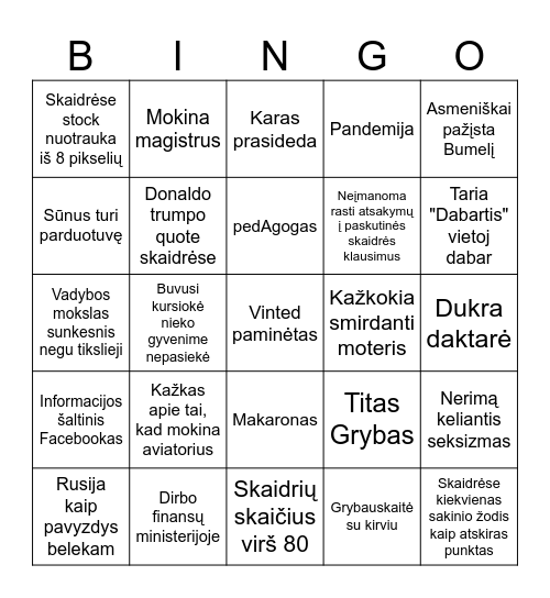 Vadybos Bingo Card