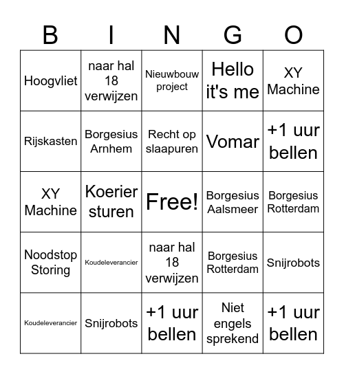 E&A Service Bingo Card