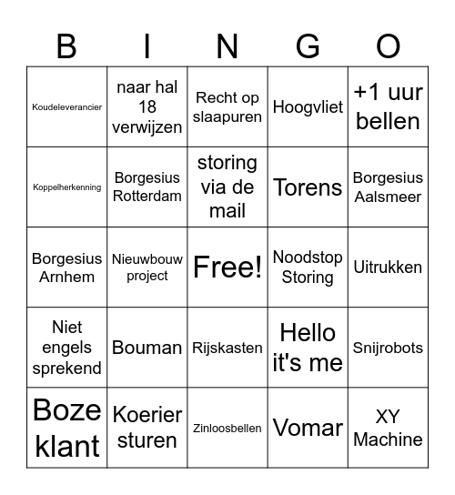 E&A Service Bingo Card