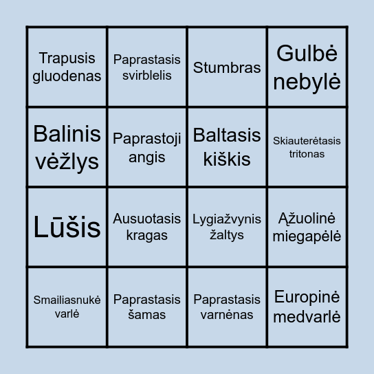 Biologinė įvairovė Lietuvoje Bingo Card