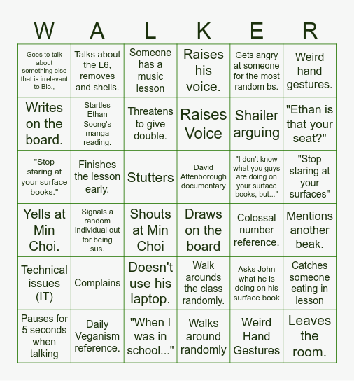 Walker Bingo Card