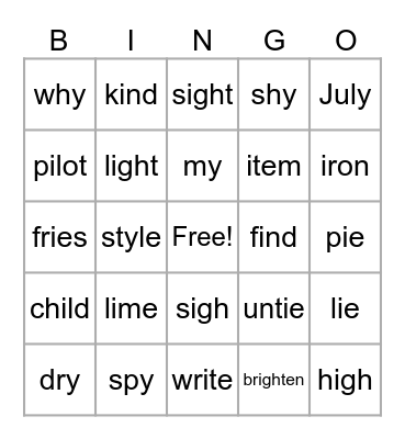 Long Vowel I Bingo Card