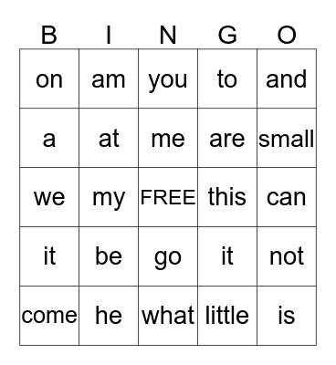 Kindergarten Sight Words   Bingo Card