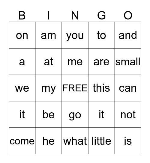 Kindergarten Sight Words   Bingo Card