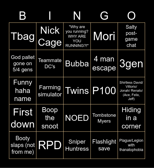 DBD SURVIVOR BINGO Card