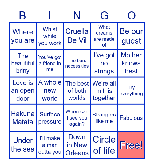 D I S N E Y Bingo Card