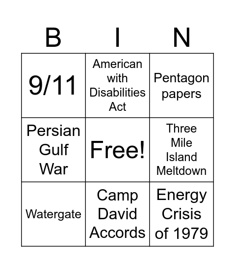 1970s - 2000s Vocabulary Bingo Card