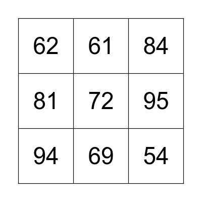 Numbers 50-100 Bingo Card