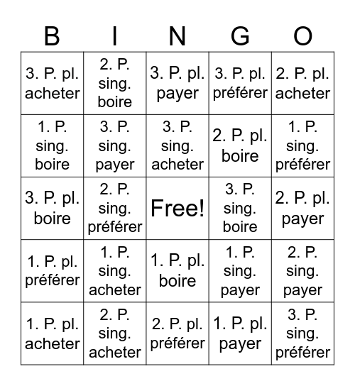 Verben Bingo Card