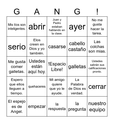 Spanish 2 Bingo Card