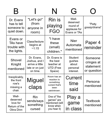 History of Games Bingo Card