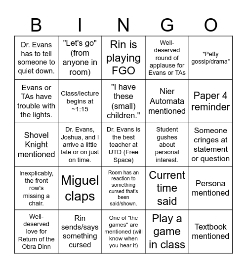 History of Games Bingo Card