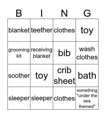 Baby Shower Bingo Card
