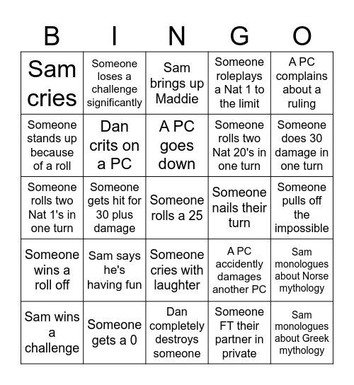 The Bingo Banjo D&D Bard Card Bingo Card