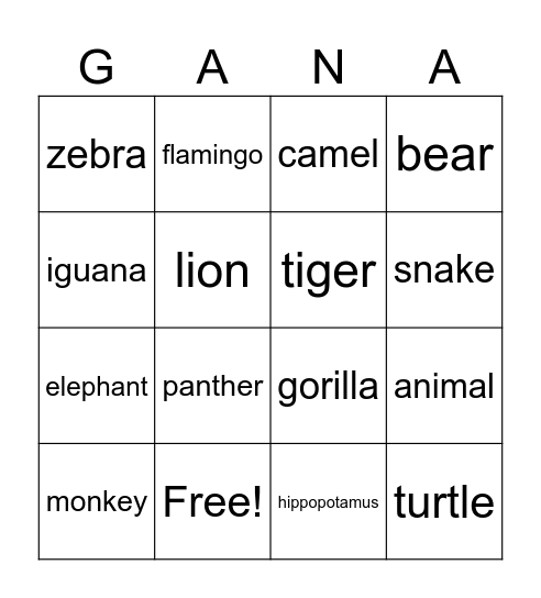 Los Animales (SPA-->ENG) Bingo Card