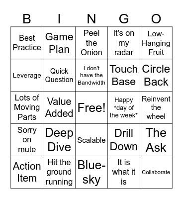 Corporate Jargon Bingo Card