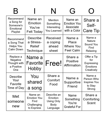 Exploring Emotions Bingo! Bingo Card