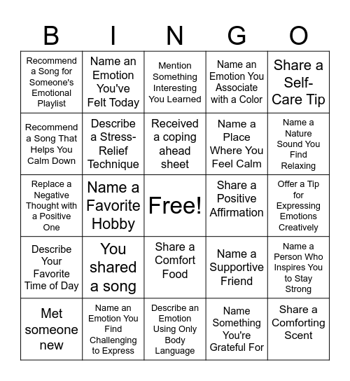 Exploring Emotions Bingo! Bingo Card