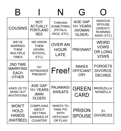 SUMMER WEDDING Bingo Card