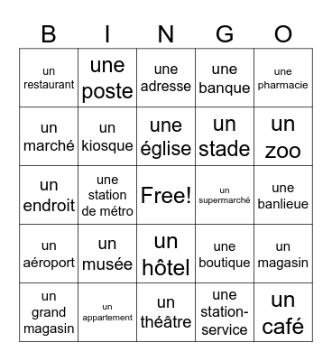 Fr1 places in the town Bingo Card