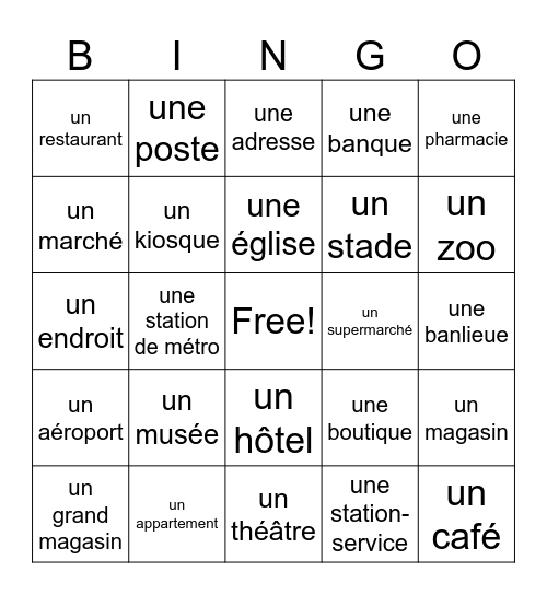 Fr1 places in the town Bingo Card