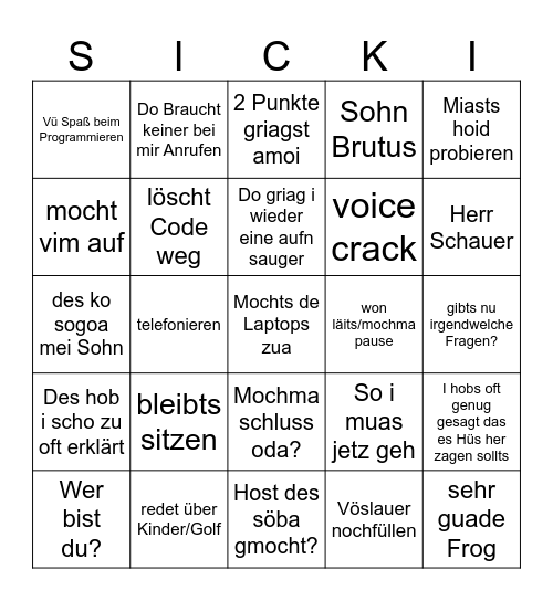 Bleibts sitzn Bingo Card