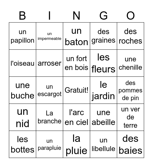 La Nature Bingo Card