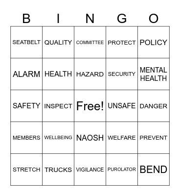 SAFETY AND HEALTH WEEK Bingo Card