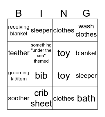 Baby Shower Bingo Card