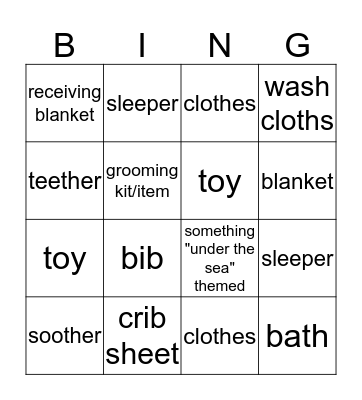 Baby Shower Bingo Card