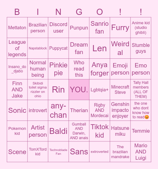 Guess wich is actually cool Bingo Card
