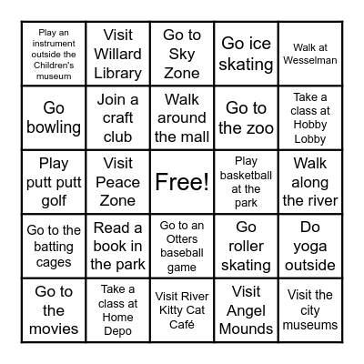 Hobbies Bingo Card