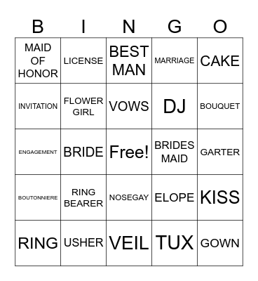 BRIDAL SHOWER BINGO Card