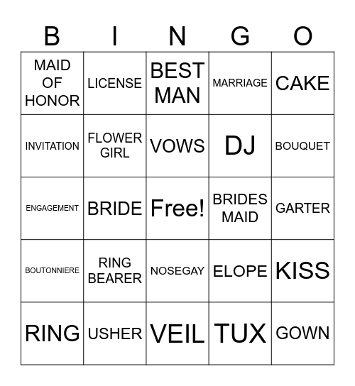 BRIDAL SHOWER BINGO Card