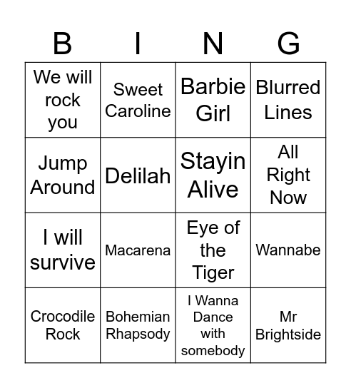Game 1 Bingo Card