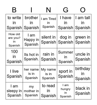 Vocabulario de  Español   Bingo Card