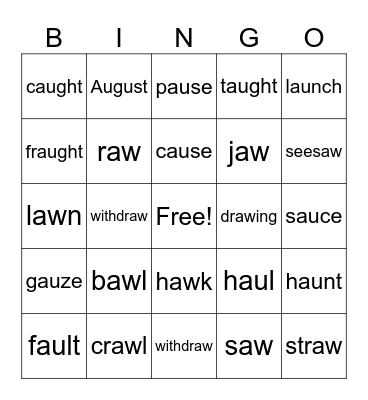 au, aw, augh Bingo Card