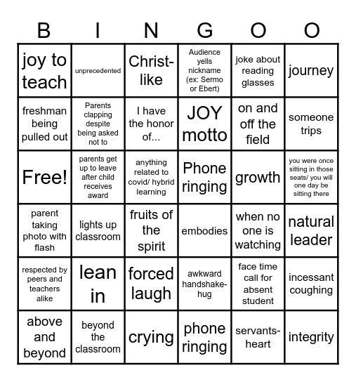 ACTIONS Bingo Card