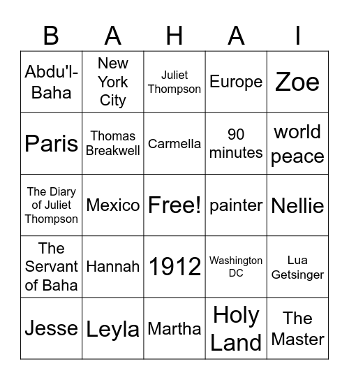 Juliet Thompson Bingo Card