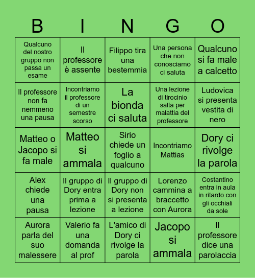 Bingo di Tor Vergata Bingo Card