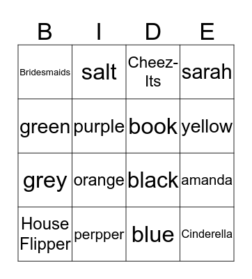 Bridal Bingo  Bingo Card