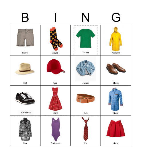 Clothes Bingo Card