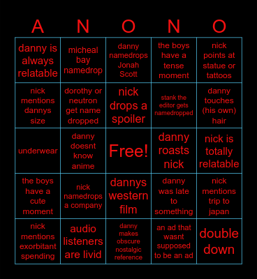 Otakus Anonymous Bingo Card