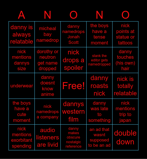 Otakus Anonymous Bingo Card