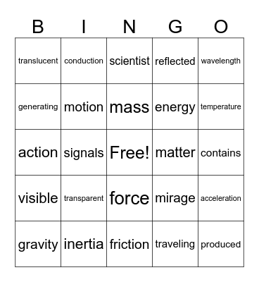 Quick Reads Vocabulary Bingo Card